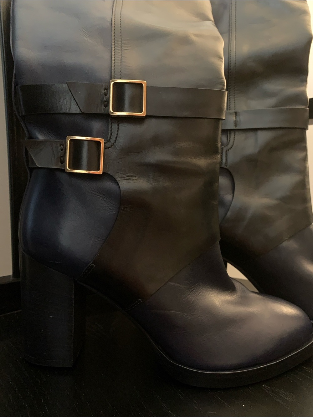 Tod's Two-Tone Navy and Black Mid-Calf Heeled Boots